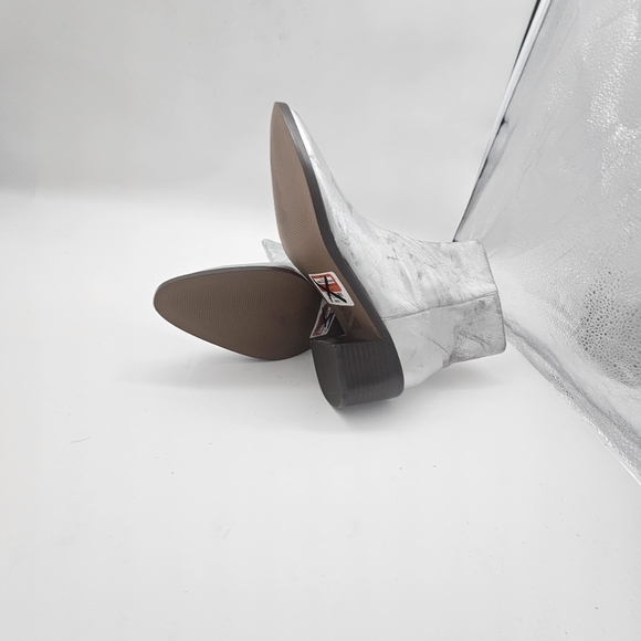 Madewell Darcy Ankle Boot Silver Metallic Stacked Heel Zip-Up Size 9 - Picture 15 of 16